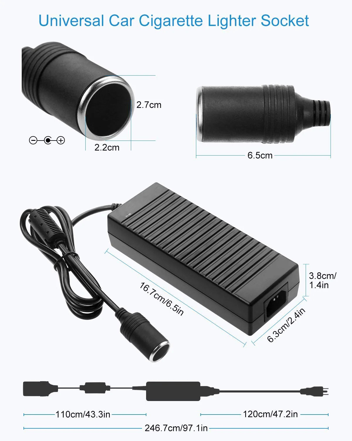 120W AC to DC Converter 240V to DC-12V Car Cigarette Lighter Socket Adapter for Inflators, Car Vacuum Cleaners, Car Refrigerators, and More - Image 5