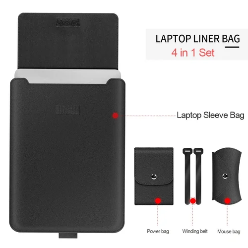 Leather Laptop Sleeve with Case Stand Feature, Mouse and Charger case, Compatible with MacBook 13 inch 14 inch All Models - Image 9