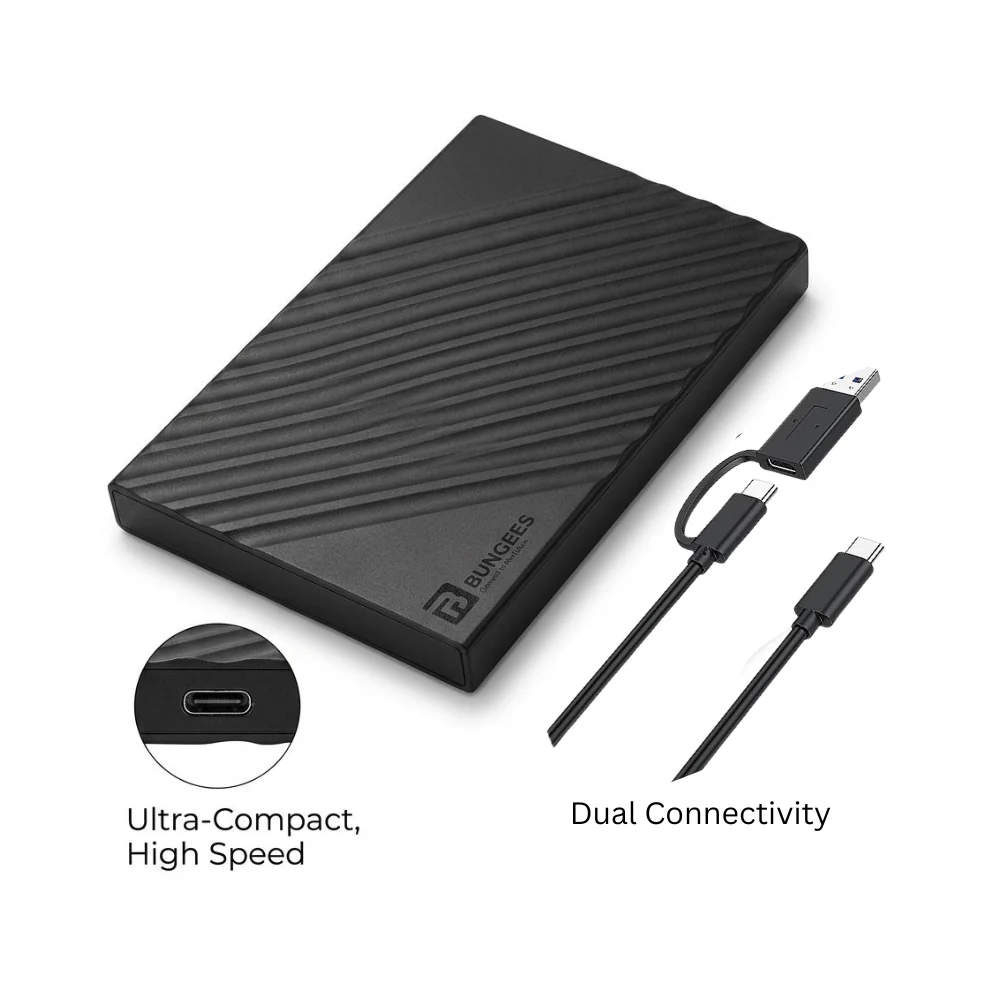 Bungees 1 TB External Hard Disk | Transfer Speed Upto 6 GBPS | Dual connectivity (USB Type-C + USB 3.0) - Image 2