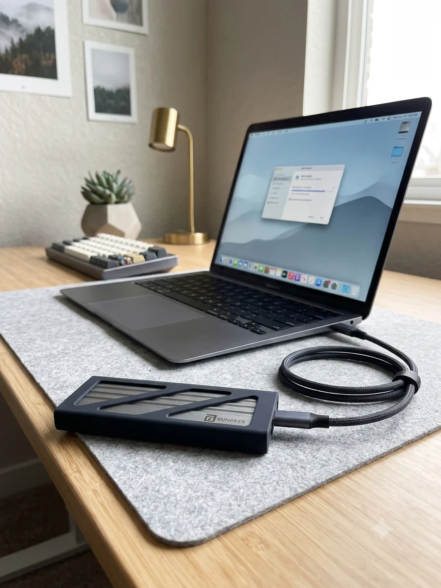 Bungees M.2 NVMe Enclosure, 10Gbps Aluminum External Hard Drive Case for NVMe PCIe M-Key (M+B Key) in Size 2280 2260 2242 2230 SSDs, Includes Dual Cable (USB TO C / C TO C), UASP Trim, Tool-Free (SSD not Included) - Image 5