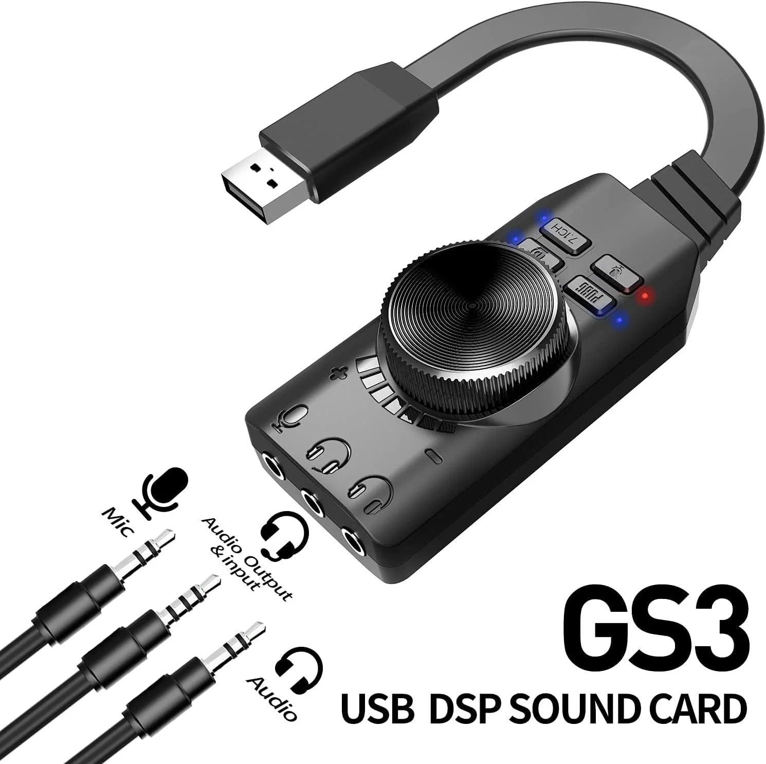 GS3 Mark II Virtual 7.1 Channel USB Sound Card Adapter, Microphone and 3.5mm Dual Headphone Audio Jack Stereo Sound Card Converter, Including PUBG and League of Legends Sound Effects - Image 3