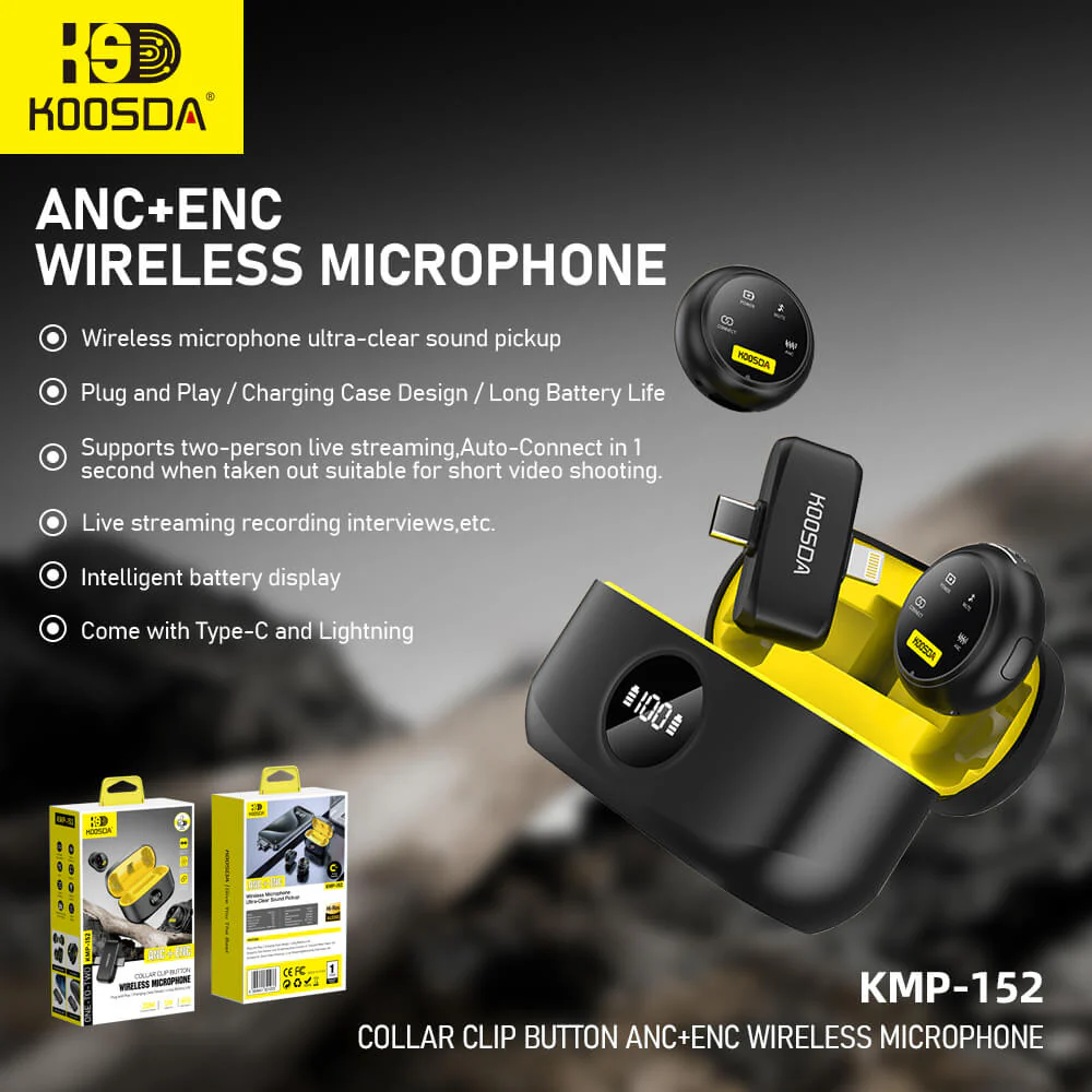 Koosda Wireless Magnetic Clip Button Microphone with ENC for YouTube | Dual Wireless Mic for iPhone & Android, 40H Battery, Noise Reduction Lavalier Mic for Video Recording, Singing, Interviews, Vlogs - Image 6