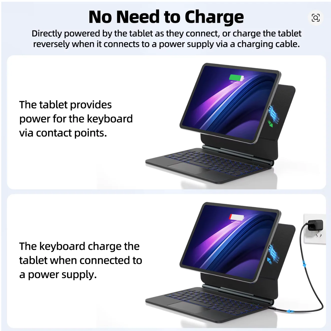 (Direct Connection) Magic Keyboard Case for iPad Air 11 (M4 2026/ M3 2025/ M2 2024), Air 5th/4th & Pro 11 (4th/3rd/2nd/1st) with Backlit & Touchpad, Floating Keyboard with Smart Pogo Pin | No Bluetooth required (NOT for 10th/A16/Pro 11 (M5/M4) - Image 4