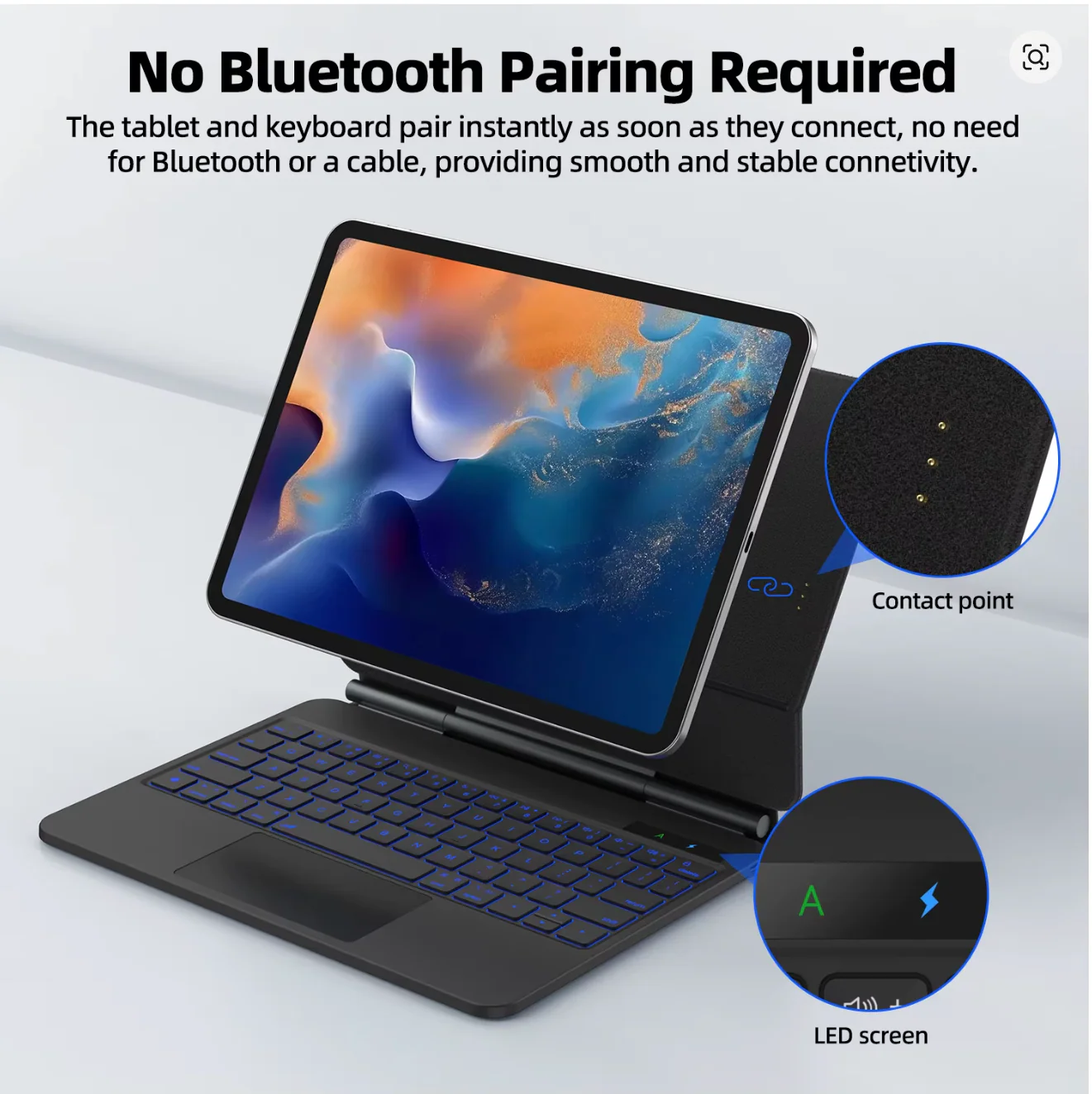 (Direct Connection) Magic Keyboard Case for iPad Air 11 (M4 2026/ M3 2025/ M2 2024), Air 5th/4th & Pro 11 (4th/3rd/2nd/1st) with Backlit & Touchpad, Floating Keyboard with Smart Pogo Pin | No Bluetooth required (NOT for 10th/A16/Pro 11 (M5/M4) - Image 5