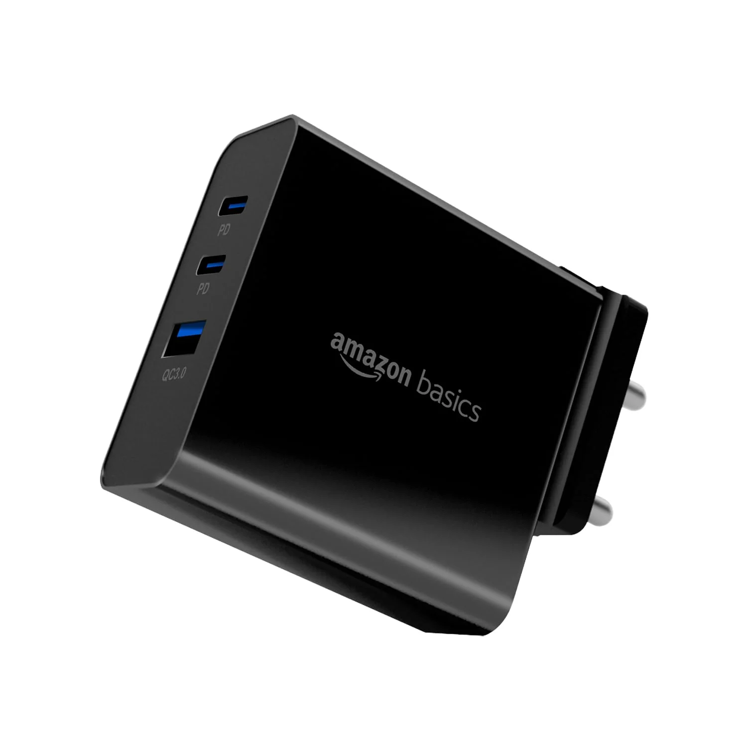 (Open Box) Amazon Basics 65W Triple Port GaN Charger | PD 3.0, QC3.0, QC4.0/PPS Fast Charging Ports | Compact Adapter with Foldable Pins | Compatible with All Flagship Apple/Android Phones and laptops