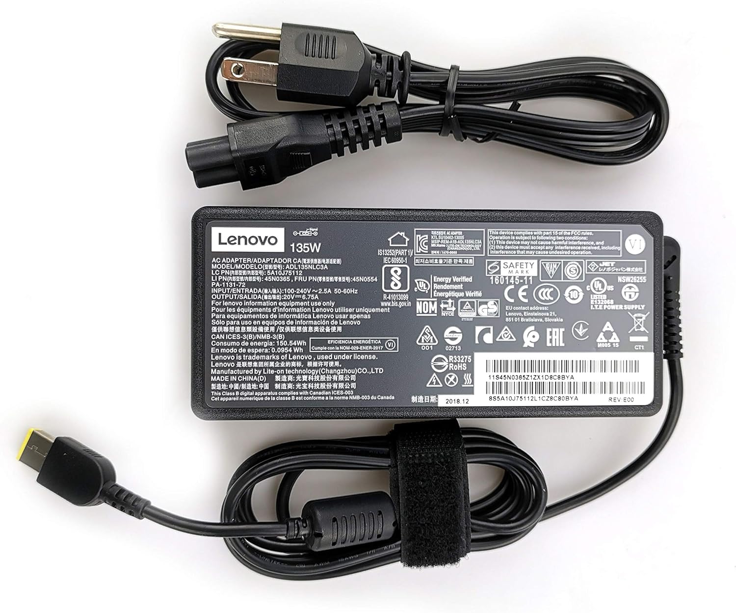 OEM Lenovo 20V 6.7A 135W Slim Tip AC Adapter for Lenovo ThinkPad P1 20MD, Lenovo ThinkPad P1 20ME, Lenovo ThinkPad X1 Extreme 20MG -  With Power Cable - Image 4