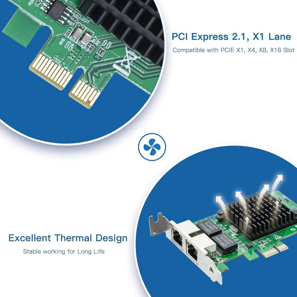 PCI-E Dual Port Gigabit LAN Card for Servers & Desktops | Intel 82575EB Chipset, 2 Port Giga PCIe x1 LAN Card - Image 7
