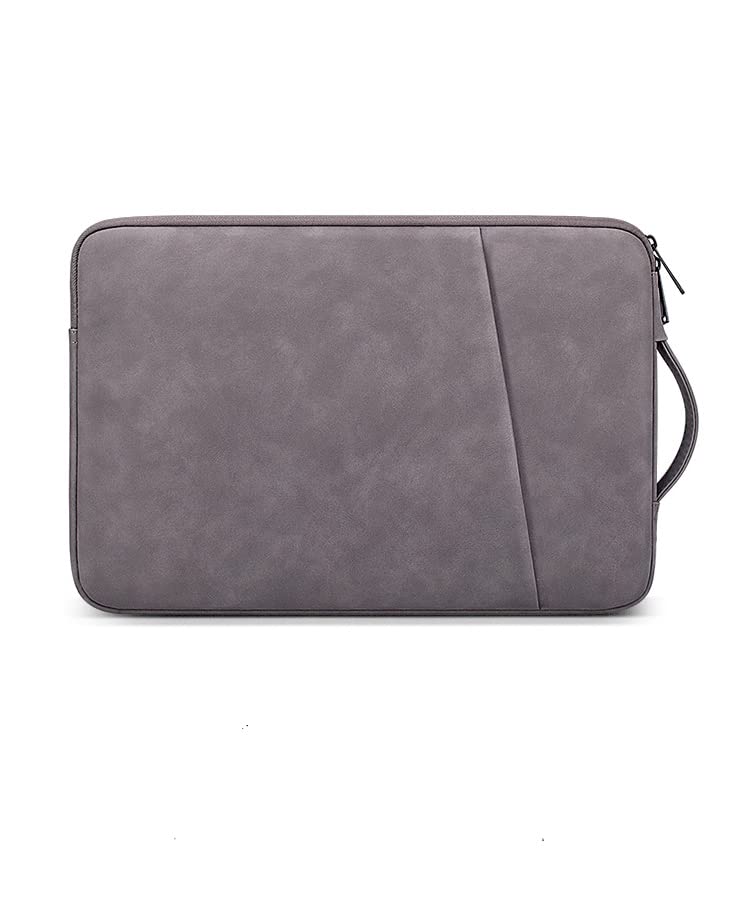 PU Leather Lightweight Zipper Bag For 13 14 inch Laptops- Grey