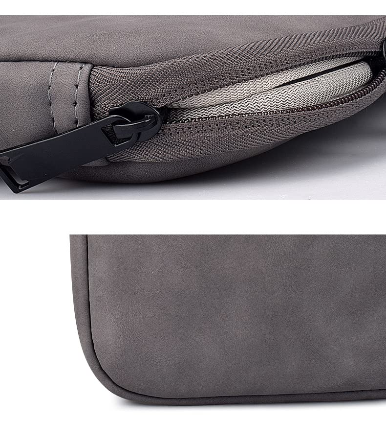 PU Leather Lightweight Zipper Bag For 13 14 inch Laptops- Grey - Image 2