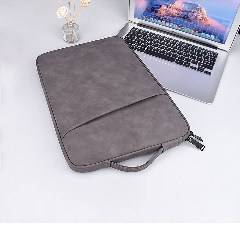 PU Leather Lightweight Zipper Bag For 13 14 inch Laptops- Grey - Image 3