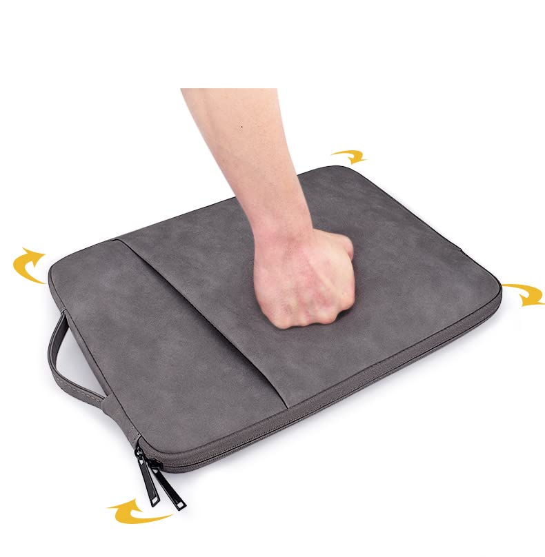 PU Leather Lightweight Zipper Bag For 13 14 inch Laptops- Grey - Image 4