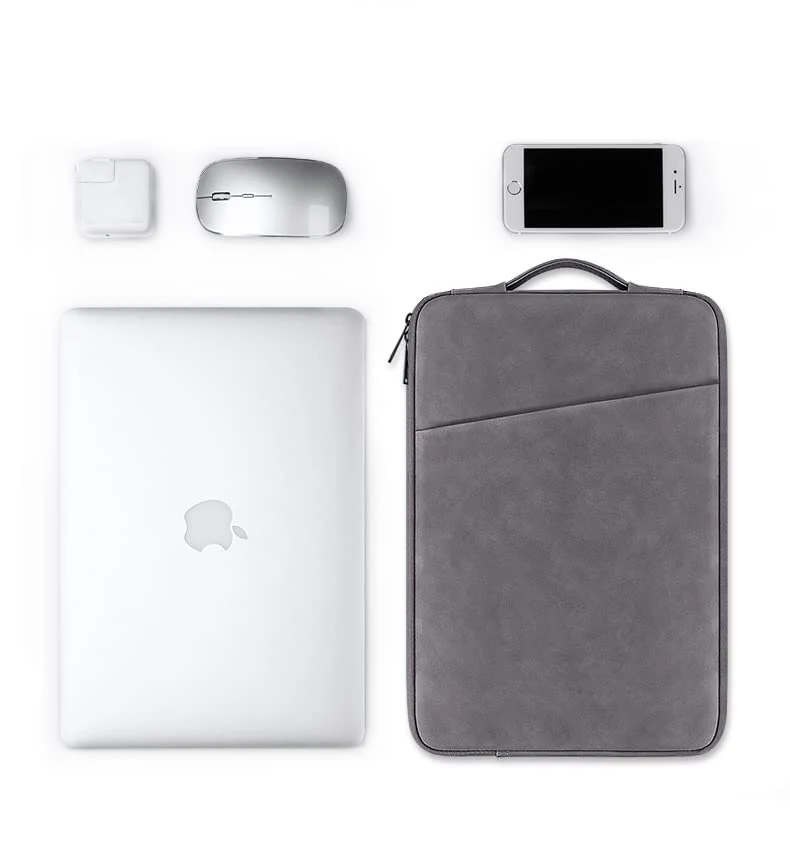 PU Leather Lightweight Zipper Bag For 13 14 inch Laptops- Grey - Image 6