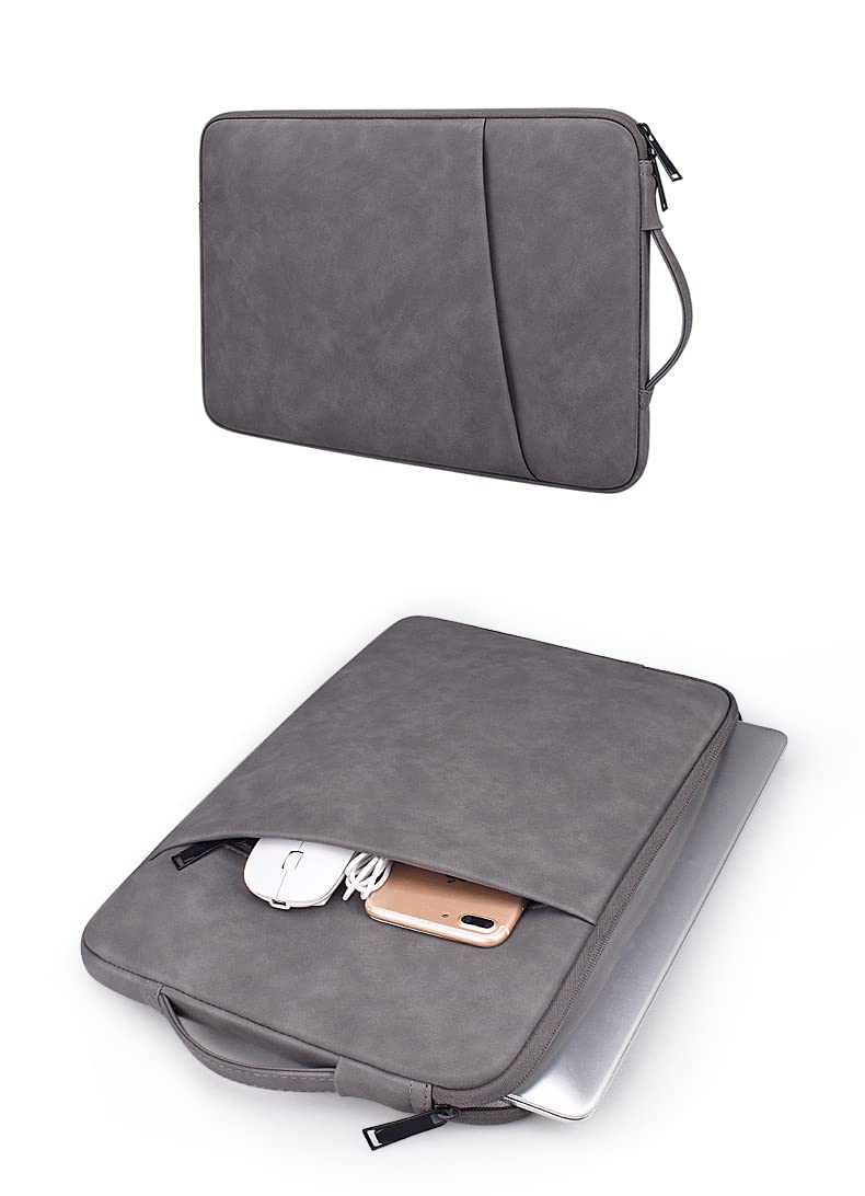 PU Leather Lightweight Zipper Bag For 13 14 inch Laptops- Grey - Image 7