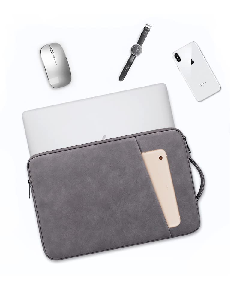 PU Leather Lightweight Zipper Bag For 13 14 inch Laptops- Grey - Image 8