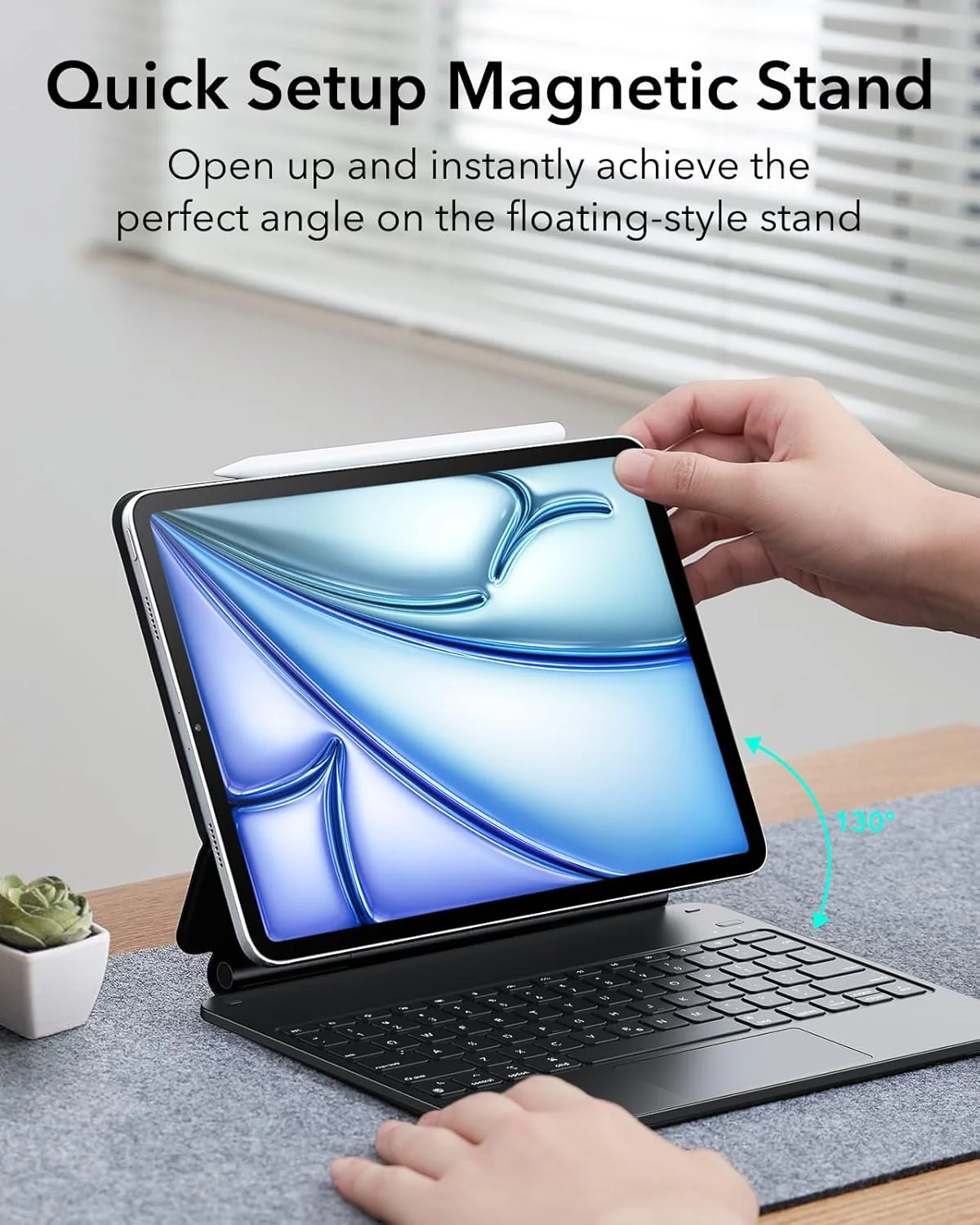 Smart Magnetic Keyboard Case For iPad Air 13 Inch M4/M3/M2 (2026/2025/2024) & iPad Pro 12.9 inch (6th/5th/5th/3rd) Magic Keyboard, Easy-Set Floating Cantilever Stand, Precision Trackpad, Rebound Series, Black - Image 4