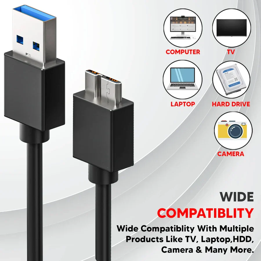USB 3.0 High Speed Portable External Hard Disk Cable | Speed Upto 5 Gbps | Compatible with WD, Segate, Toshiba, Lacie | Length : 30 Cm / 1 Ft - Image 8