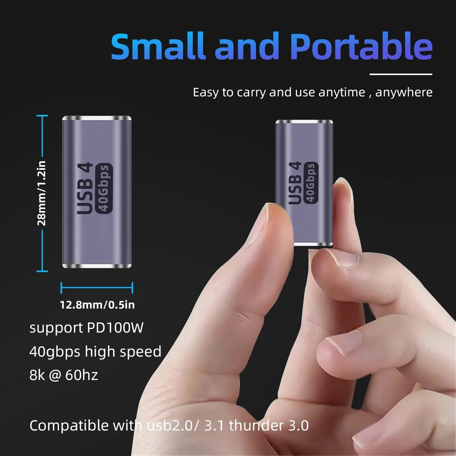 USB C Female to Female Adapter, 40Gbps Data, 100W PD Fast Charge, 8K@60Hz Video, Thunderbolt 4 Type C Coupler Extension for iPhone 17/16/15, Samsung S26/25/24, Mac, iPad, Laptop Tablet,Phone - Image 4