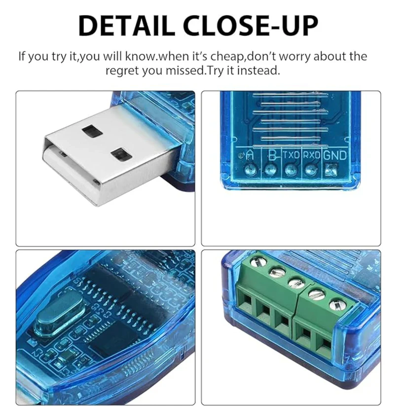 USB to RS-485 Converter Adapter with CH 340/341 Chipset | Supports All Windows Versions | High-Speed RS485 Port | Max Distance 4000ft (1200m) - Image 2